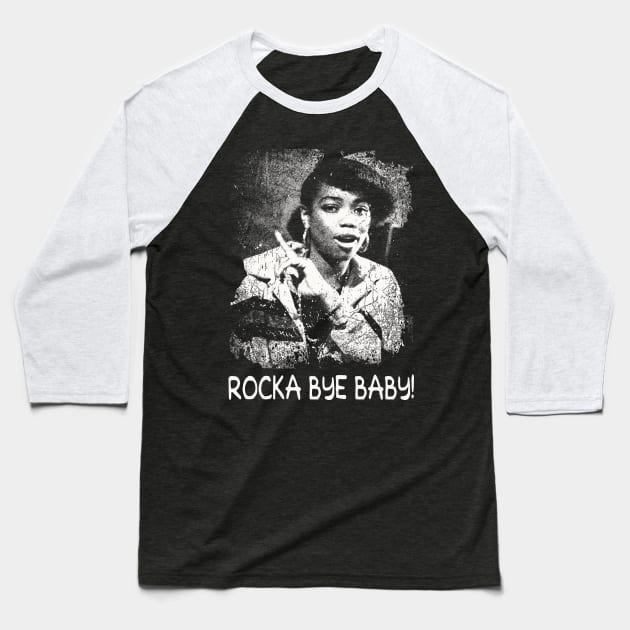 Retro Art Rocka Bye Baby Baseball T-Shirt by Black Demon Bear